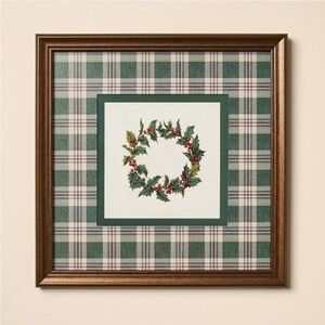 12”x12” Vintage Plaid Matte Wreath Framed Wall Art - Hearth & Hand with Magnolia